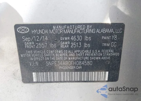 2015 Hyundai Sonata Sport 2.0T из США, поврежденный, VIN 5NPE34AB0FH084580